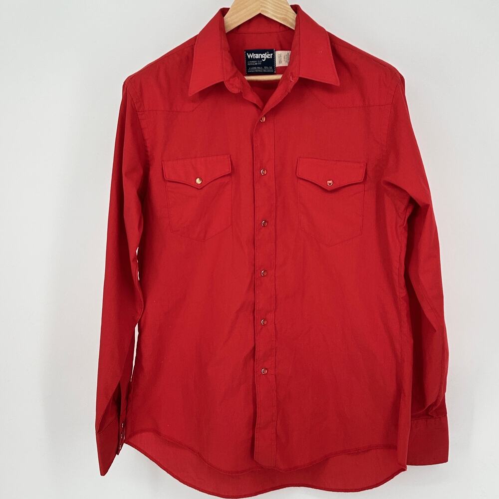 Vintage 90s Wrangler Western Pearl Snap Shirt‎ Long Tall Cowboy Cut Red Men's XL